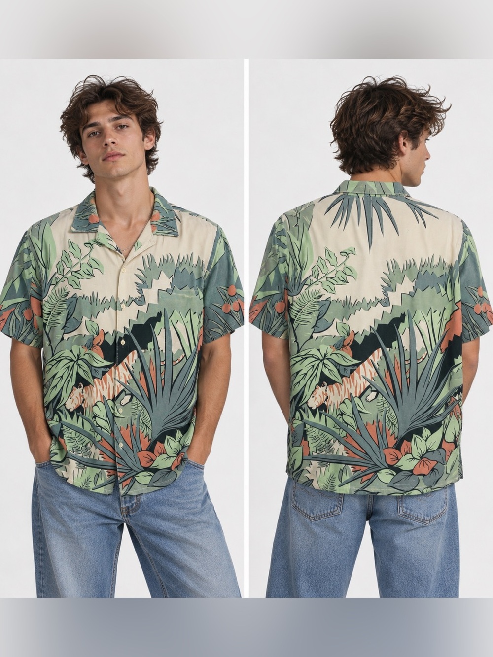 PARADISE TIGER 1980 80’s Rare Vintage Jungle Cat Hawaiian Camp Shirt Sz L Large